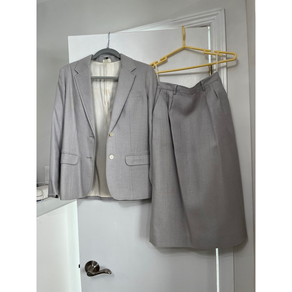 Vintage Linen Blend Skirt Suit Set Blazer Career Wear Made‎ in Poland 6